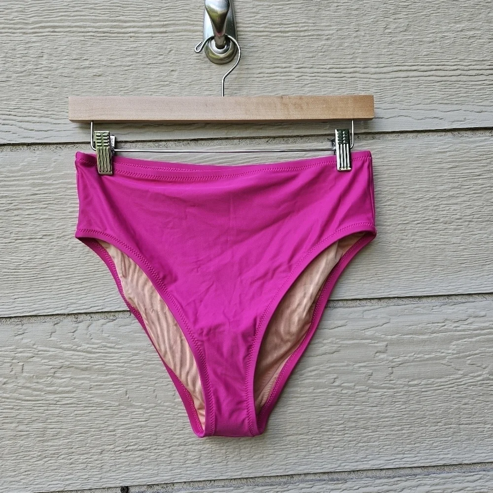 NWT J. Crew hot pink Hallie high waisted bikini bottom medium